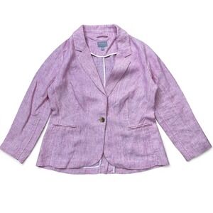 PURE Collection Pink Railroad Stripe 100% Linen Blazer‎ Jacket Button Front 8 10
